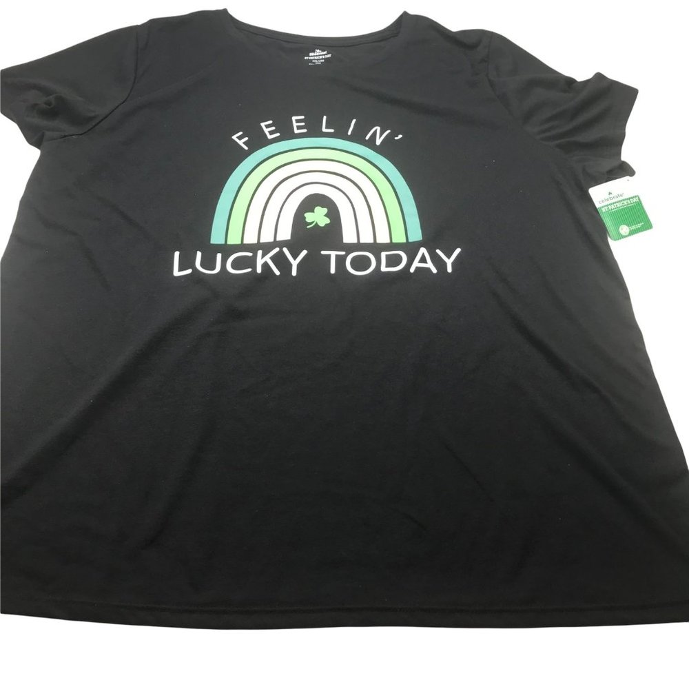 Celebrate St Patrick's Day Women's XXL Feeling Lucky Today Tee Shirt Black New